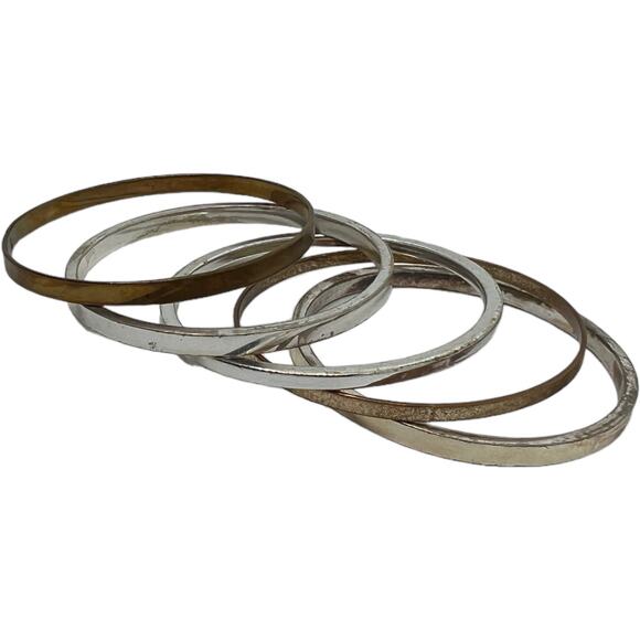 Silver and Copper tone Bangle Bracelet Set Excellent Condition, 8" Circumference - Picture 3 of 7